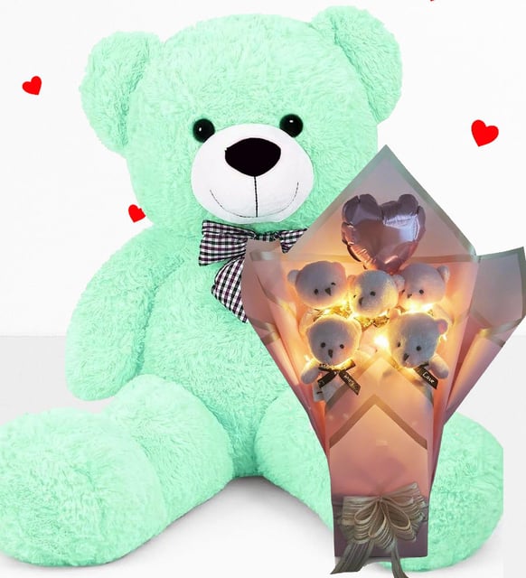 Büyük 90 cm Peluş Ayı ve LED Işıklı Pembe Balonlu Romantik Peluş Ayıcık Buketi –