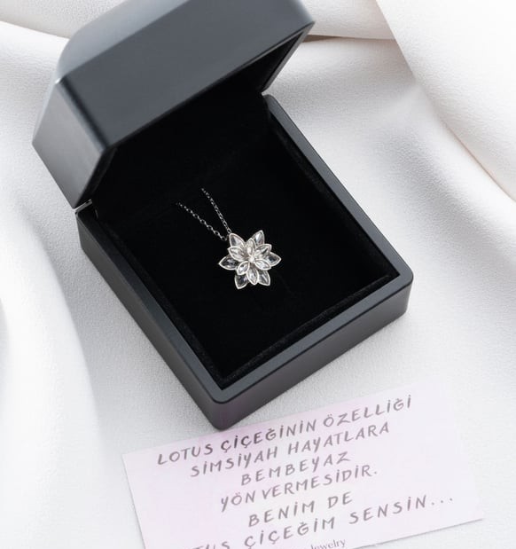 Silvano Jewelry 925 Ayar Gümüş Işıklı Kutuda Lotus Kolye
