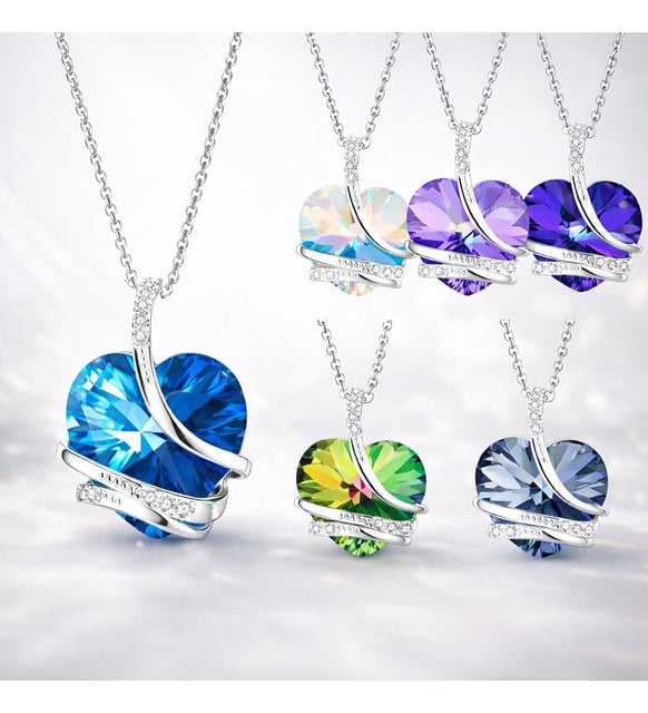 Swarovski Taşlı Mavi Kalp Kolye (Beyaz Altın Kaplama)