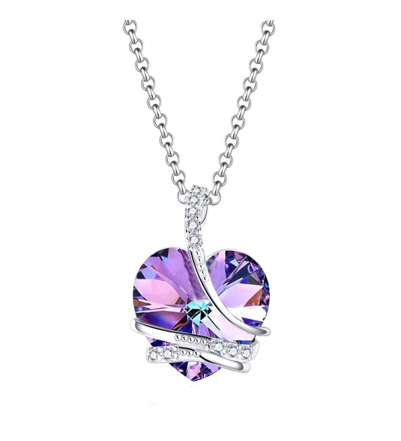 Swarovski Taşlı Mavi Kalp Kolye (Beyaz Altın Kaplama)