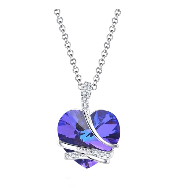 Swarovski Taşlı Mavi Kalp Kolye (Beyaz Altın Kaplama)