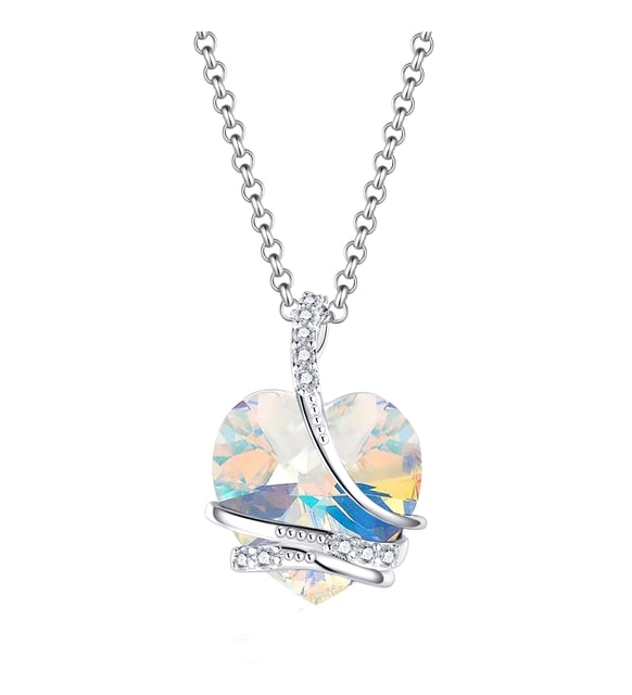Swarovski Taşlı Mavi Kalp Kolye (Beyaz Altın Kaplama)